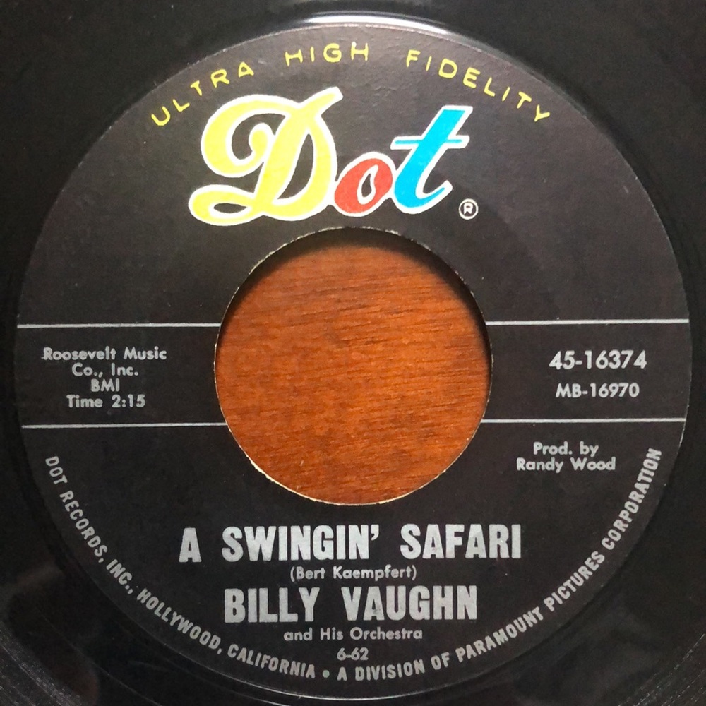 Billy Vaughn A Swingin' Safari/Indian Call Vinyl 45 Record '62